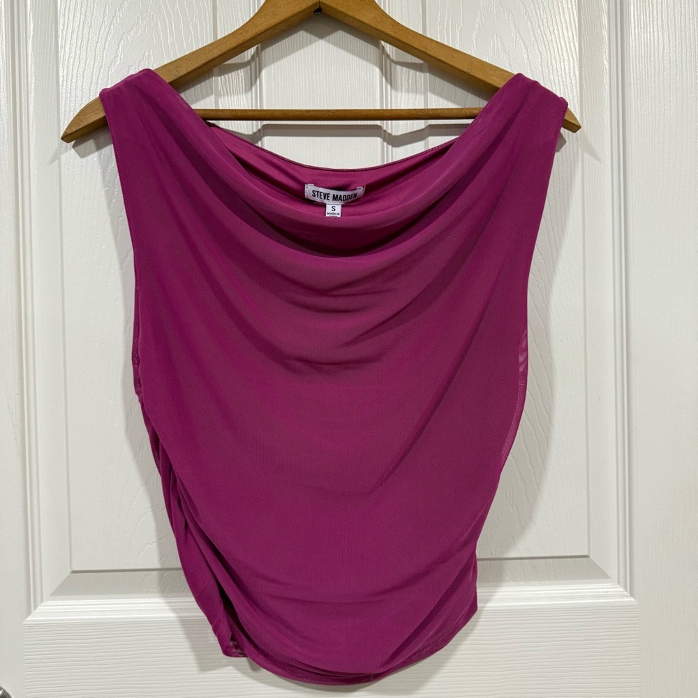 Steve Madden Women's Pink Draped Mesh Top